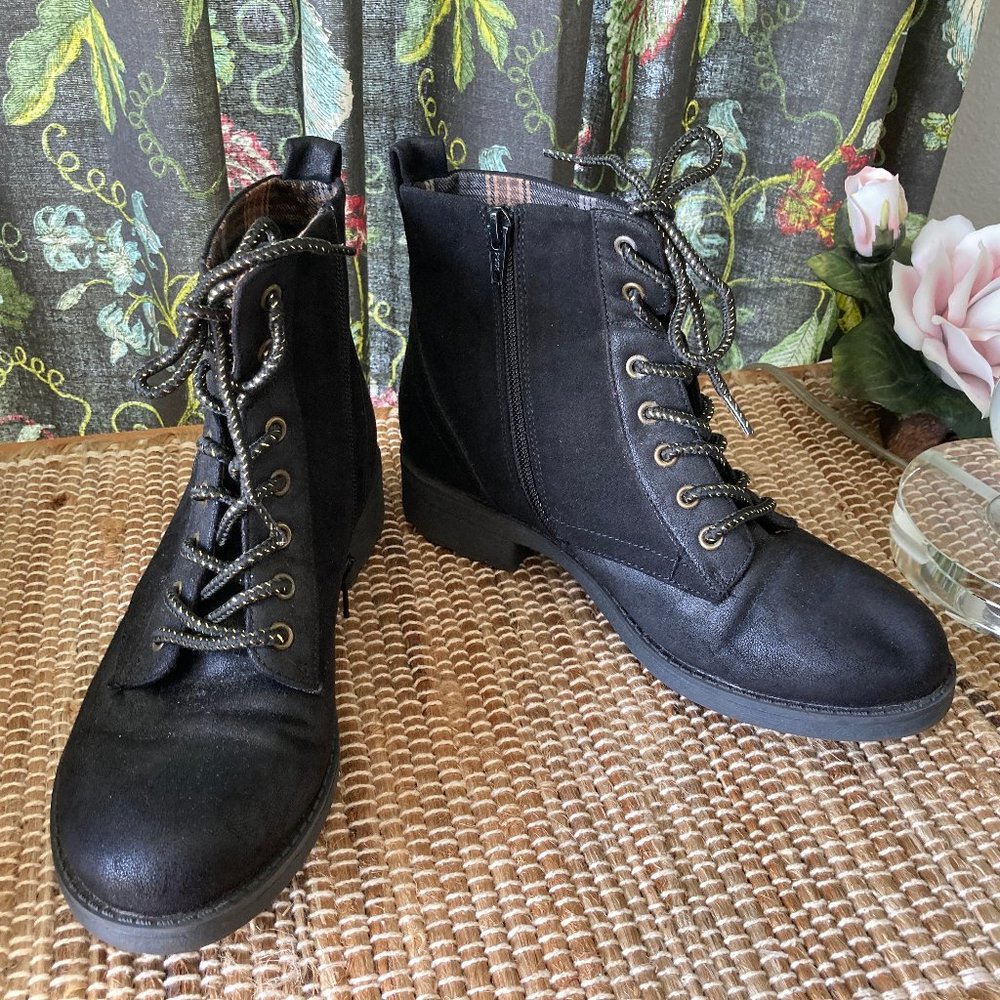 Austin Trading Company Black Suede Look Side Zipper Lace Up Ankle Boot 7